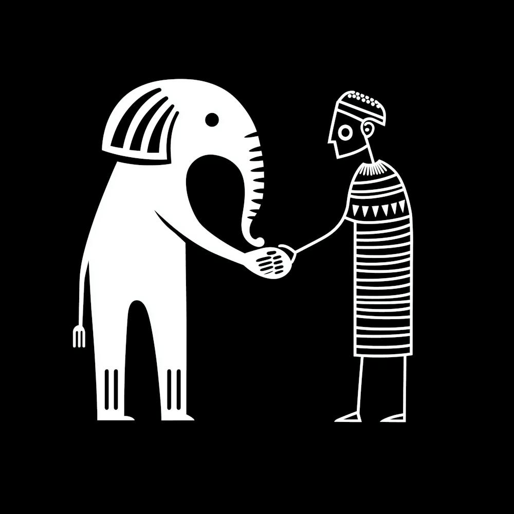 Elephant And Man Shaking Hands