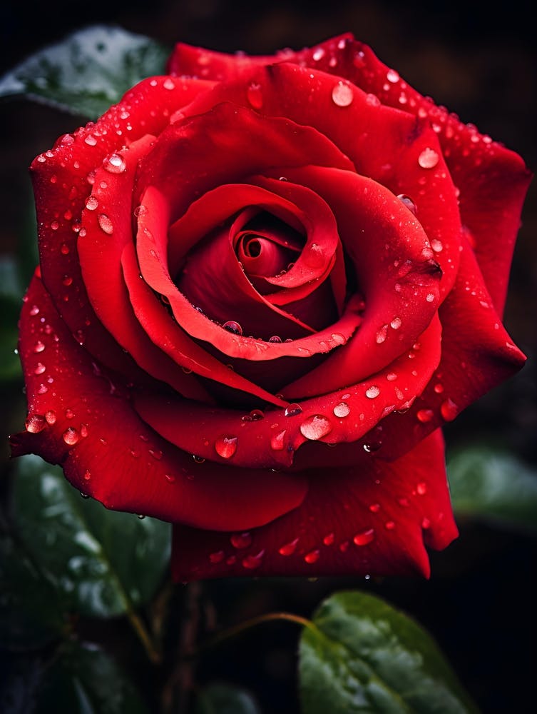 Red Rose With Raindrops