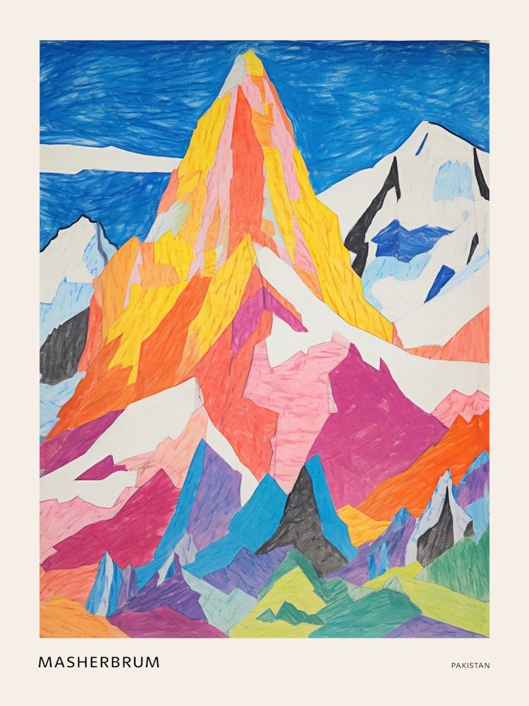 Masherbrum Pakistan 1 Colourful Mountain Illustration Poster
