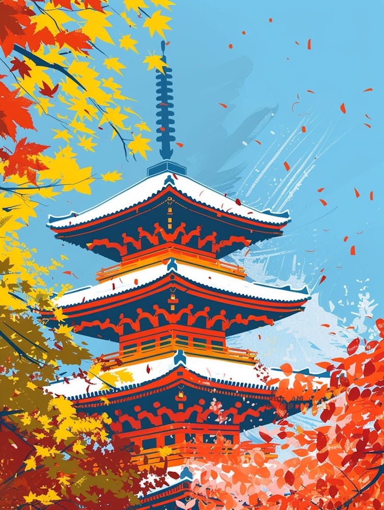 Shitenno Ji Temple Osaka 1 Colourful Illustration