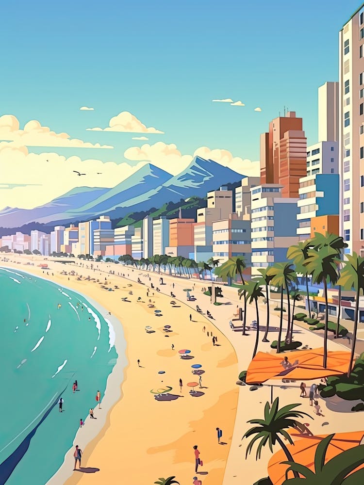 Copacabana Beach, Brasilien, Flache Illustration 2