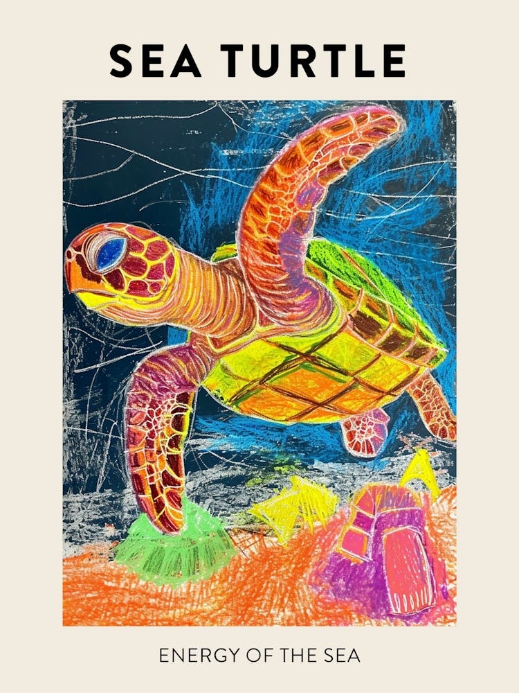 Abstract Rainbow Sea Turtle Doodle Poster
