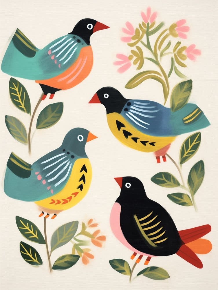 Folk Style Bird Painting Robin 5