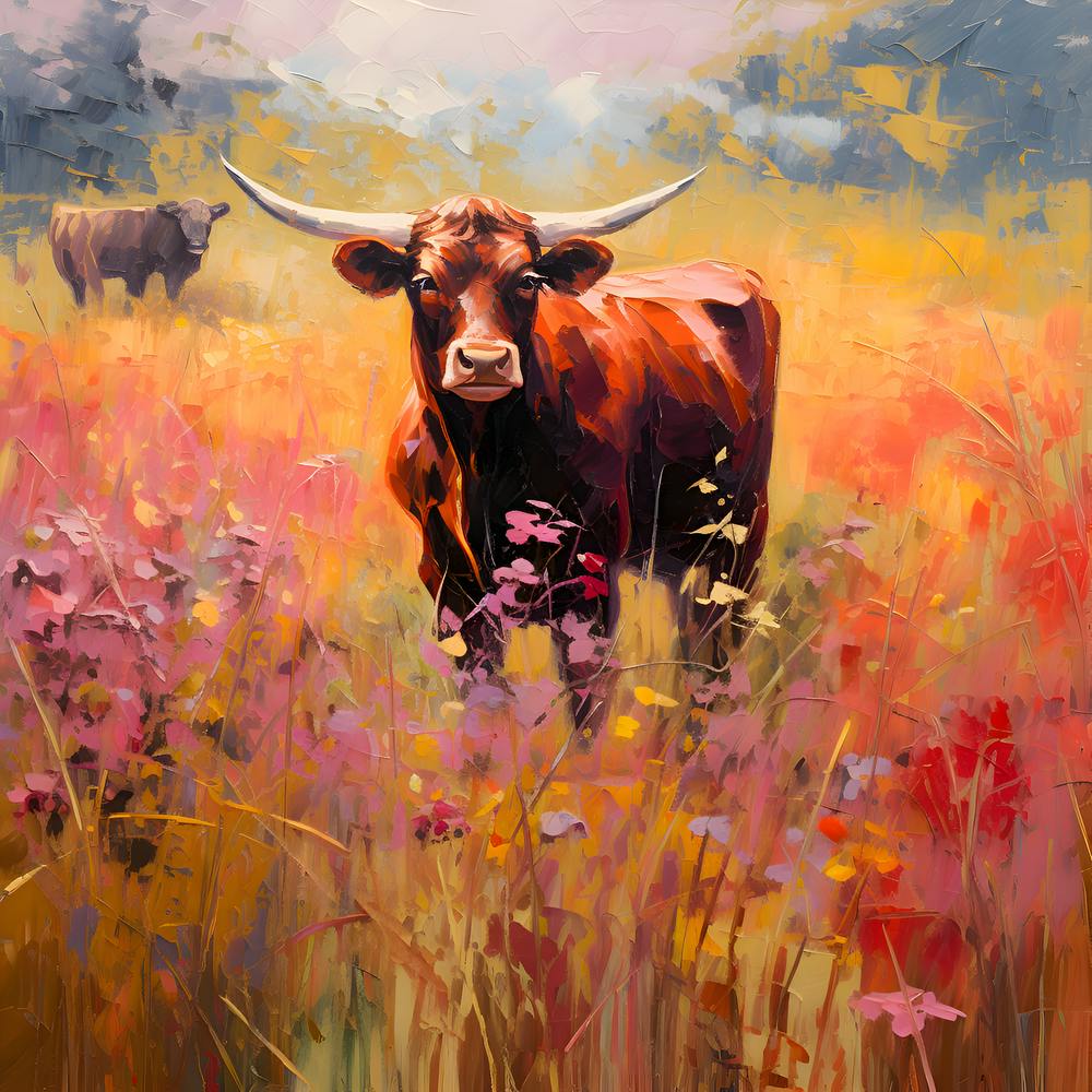 Longhorns In The Meadow