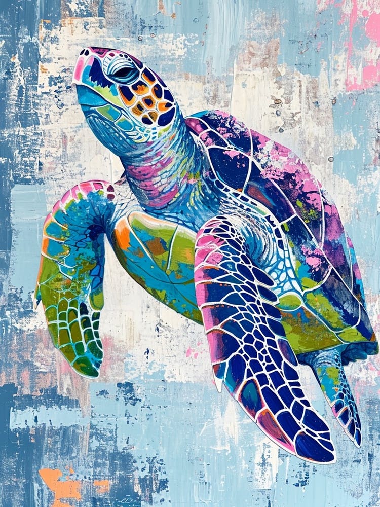 Blue Green Pink Sea Turtle 2