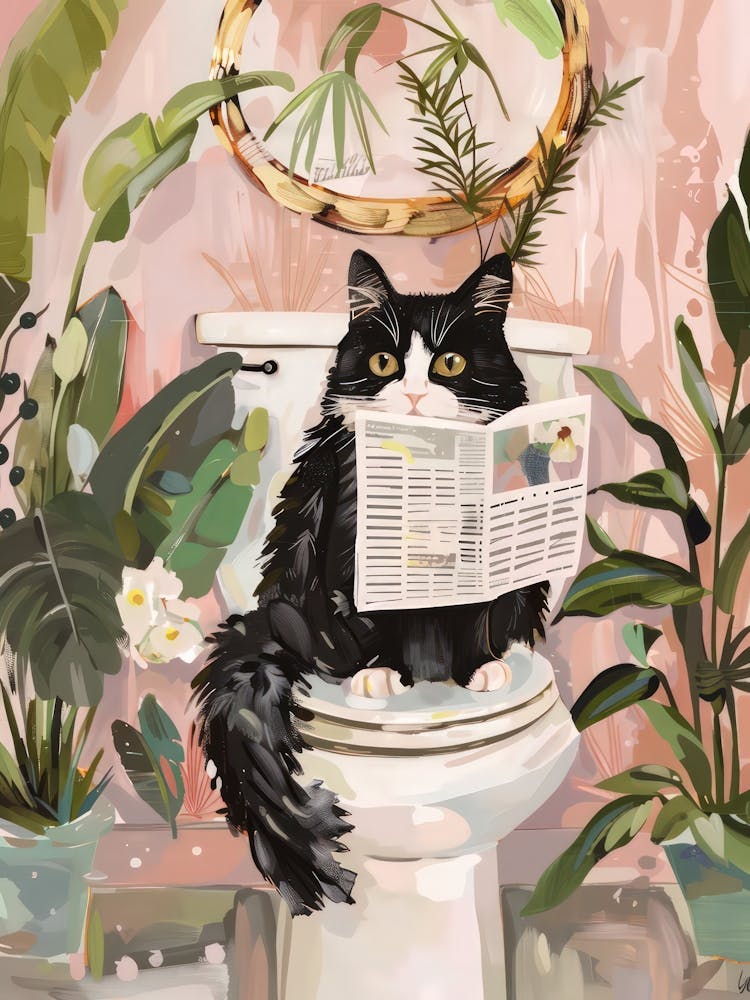 Cat On The Toilet Print Bathroom Print Cat Lover Gift Funny Bathroom, Housewarming