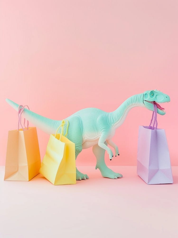Pastel Toy Dinosaur With Shopping Bags 3