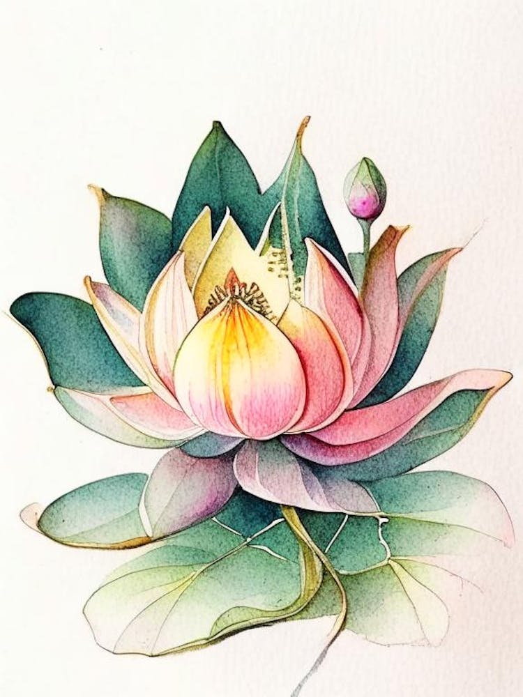 Lotusblume, Buddhistisches Symbol Aquarell, Tinte, Bleistift 1