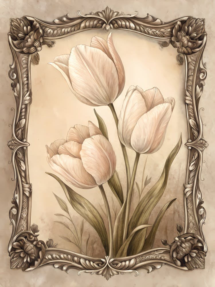 Vintage Tulip Trio Elegant Floral Frame Art