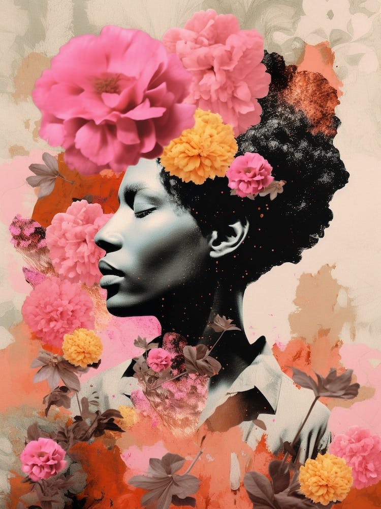 Afro Collage Portrait Flower Pink 