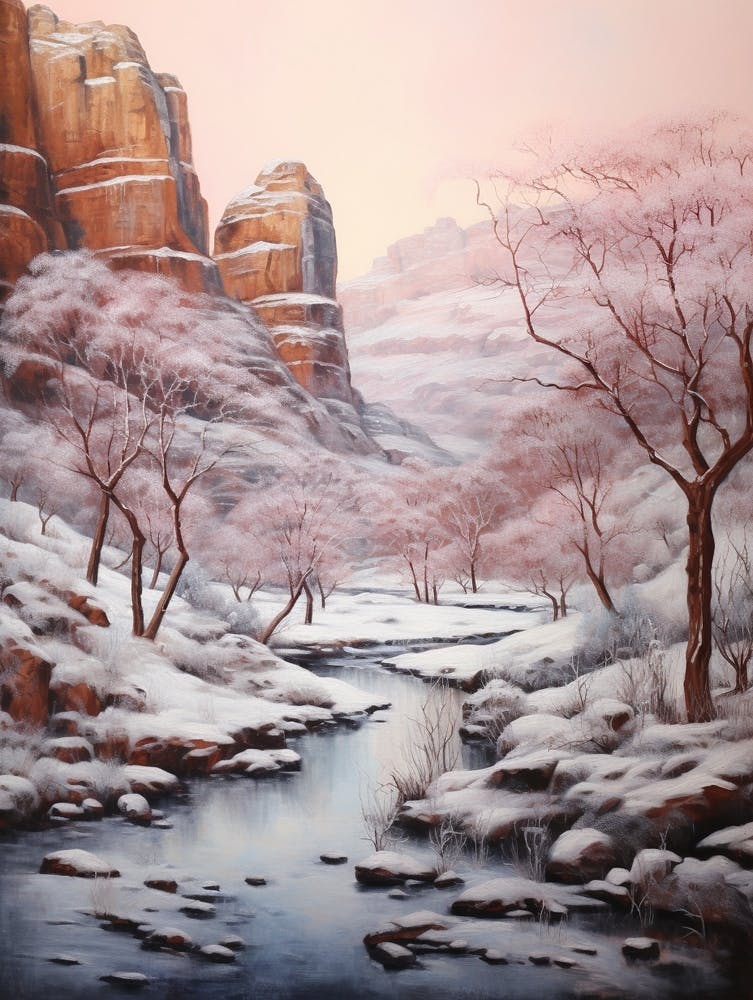 Dreamy Winter Painting Zion National Park United States 4