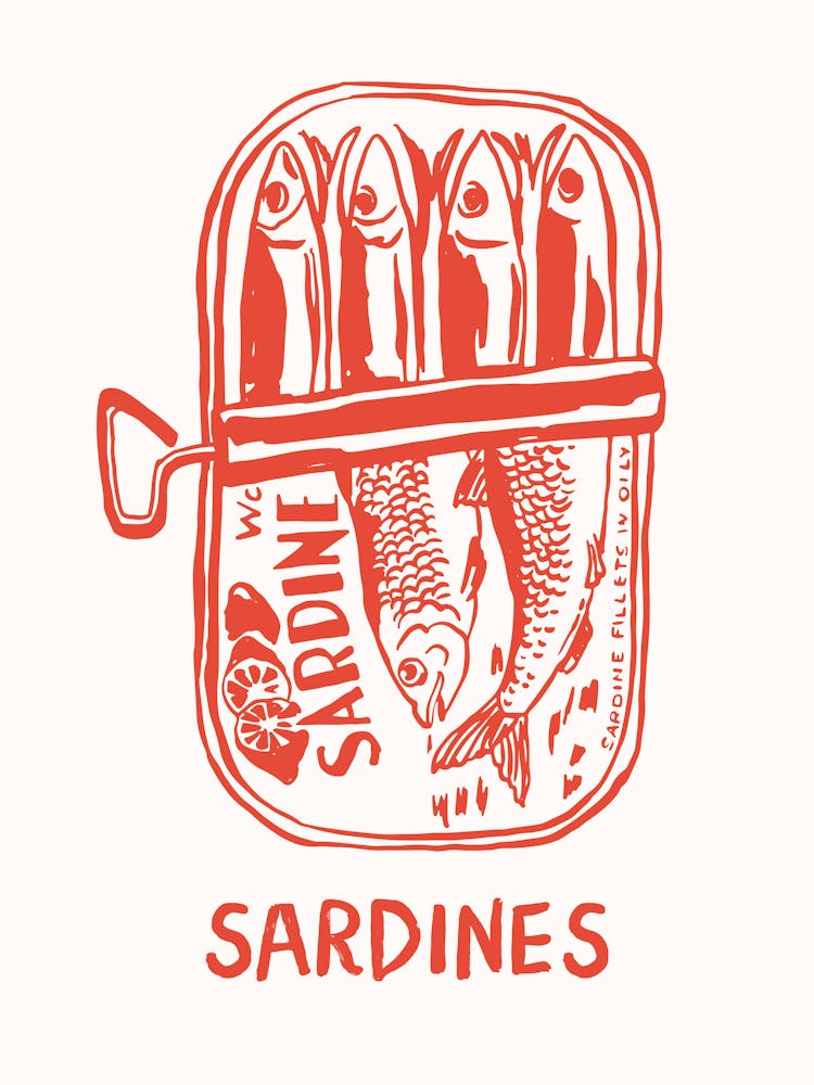 Red Sardines Tin Print 