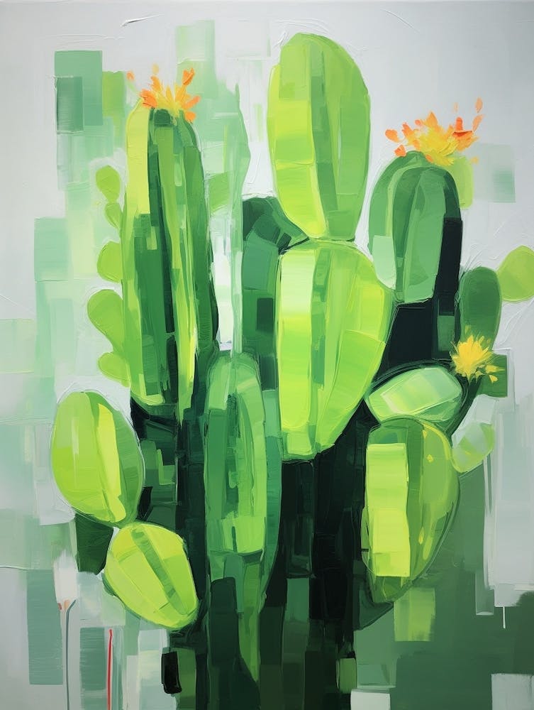 Green Abstract Cactus Painting 2