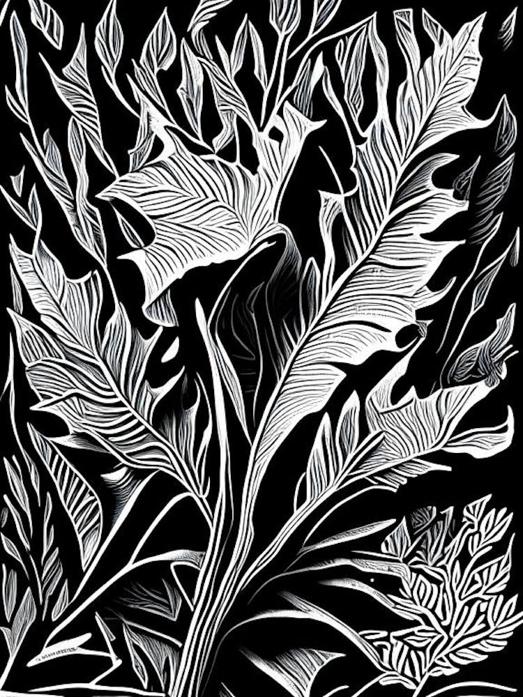 Bladderwrack Leaf Linocut 2