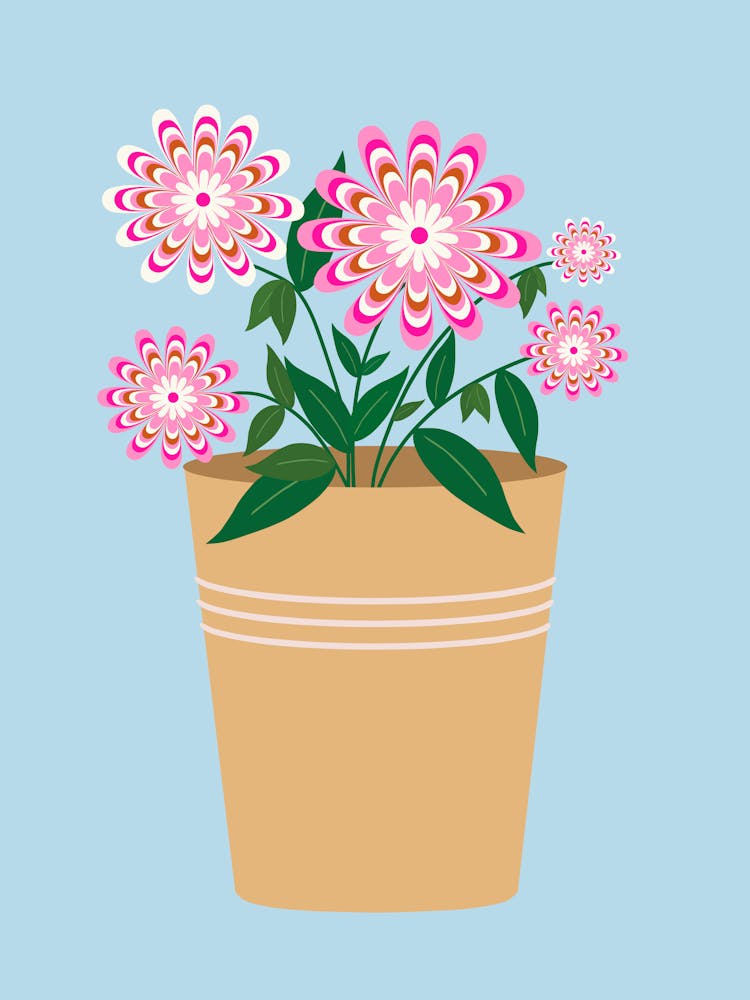 Flower Vase Pink And Blue Preppy