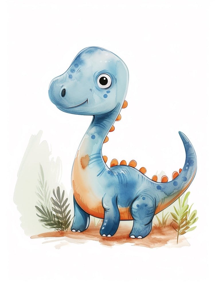 Cute Cartoon Dimorphodon Dinosaur Watercolour 2