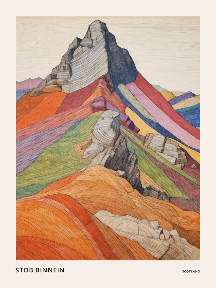 Stob Binnein Scotland 1 Colourful Mountain Illustration Poster