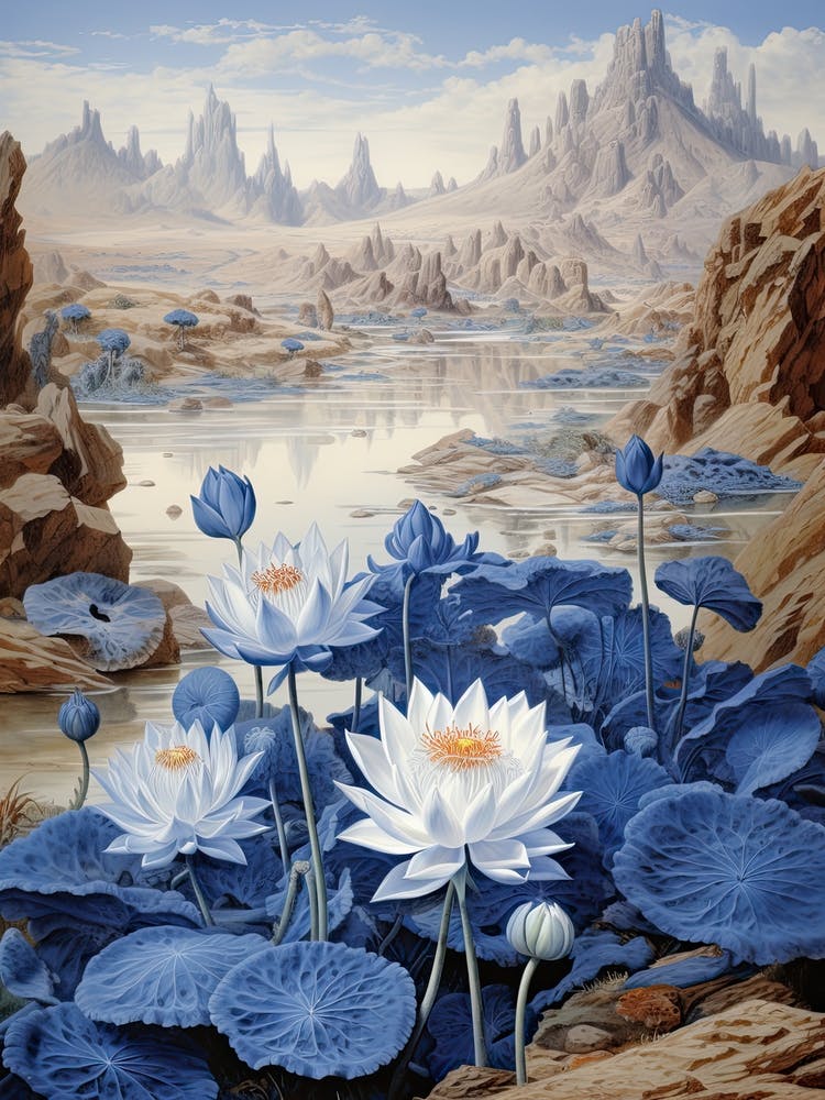 Blue Waterlily Flower Victorian Style 2