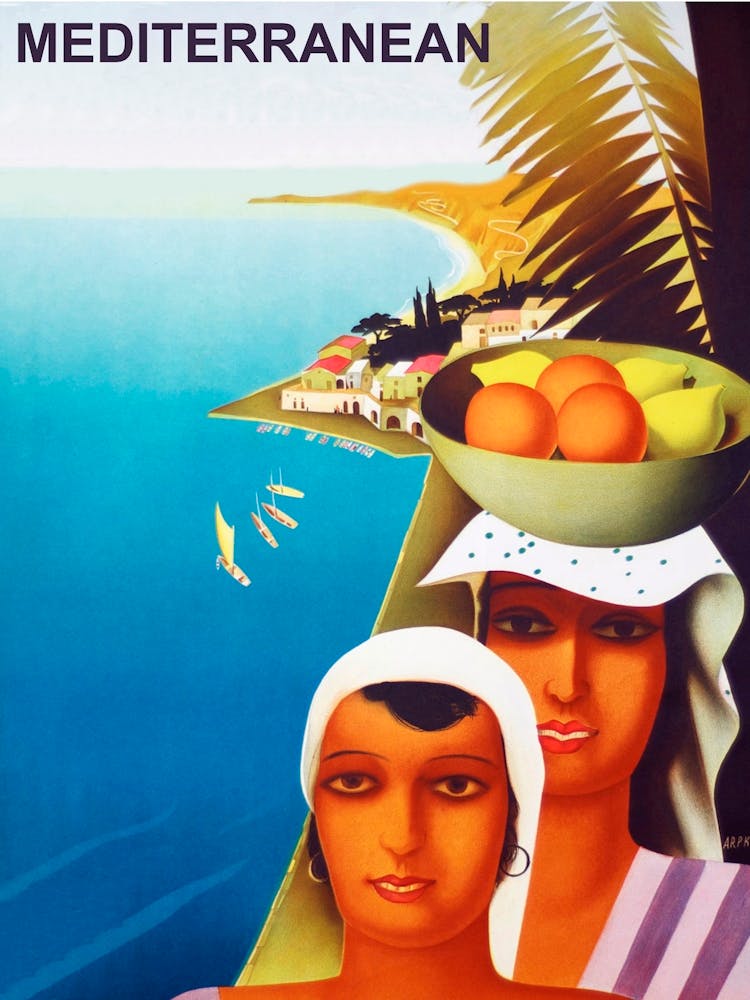 Mediterranean Coast, Women With Fruit Basket