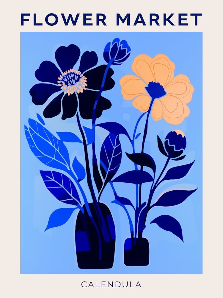Blue Flower Market Poster Calendula 1