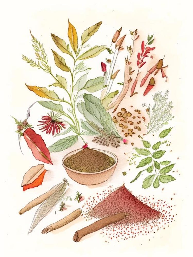 Fo Ti Spices And Herbs Pencil Illustration 1