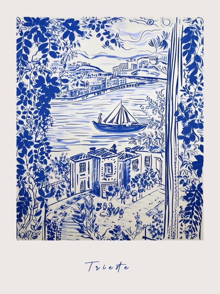 Trieste Italy Blue Drawing Poster
