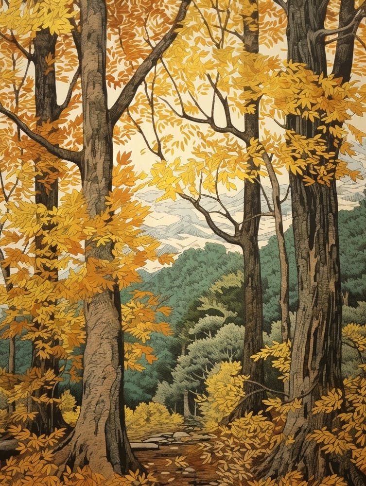 Yellow Birch 1 Vintage Autumn Tree Print 
