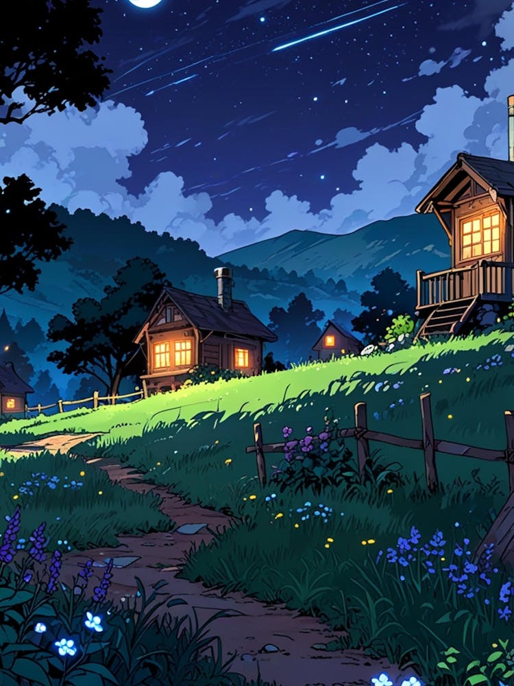 Night Scene With Cottages
