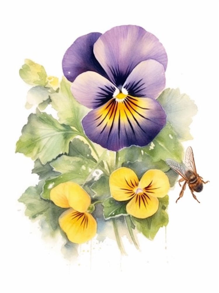 Beehive With Pansy Watercolour Illustration 4