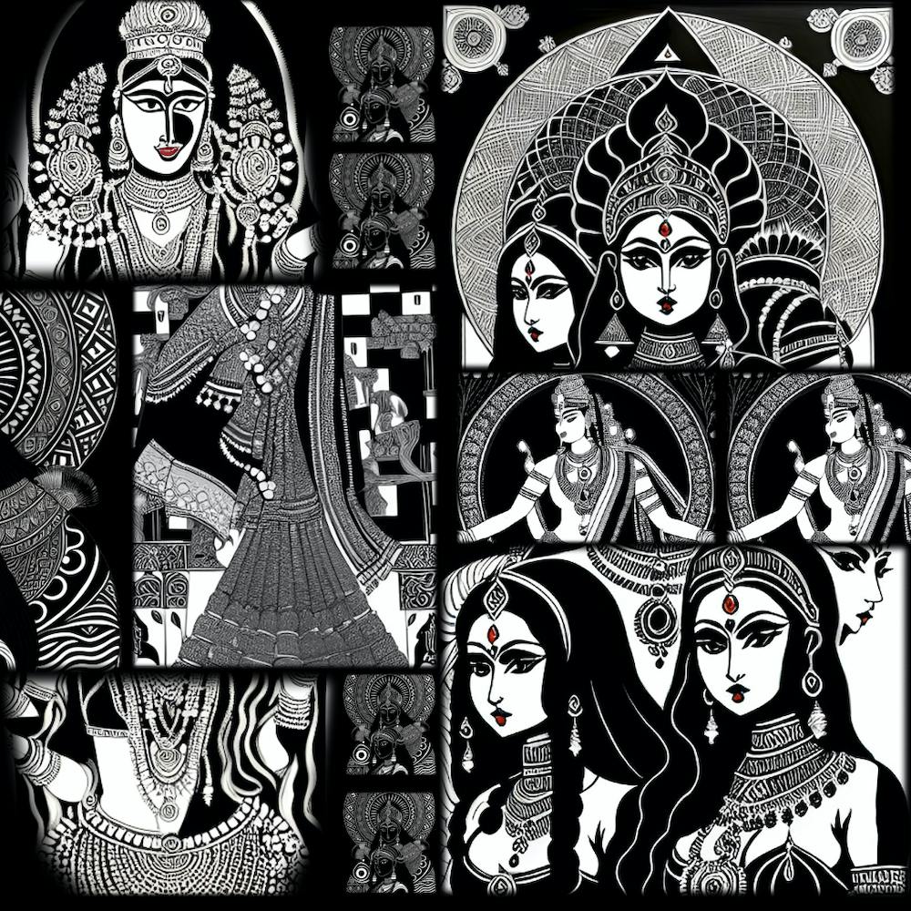 Indian Godess : Monochrome Mythical Fusion