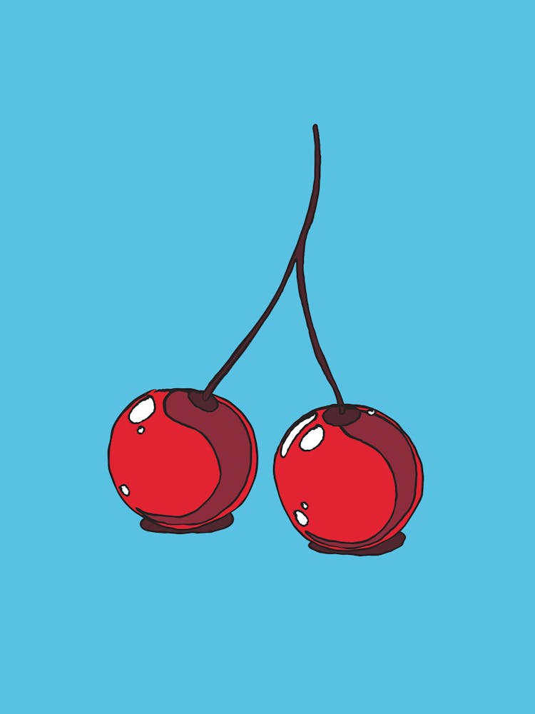 Two Cherries On Blue Background