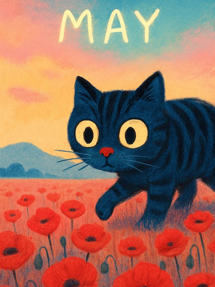 Cat In A Field Of Poppies