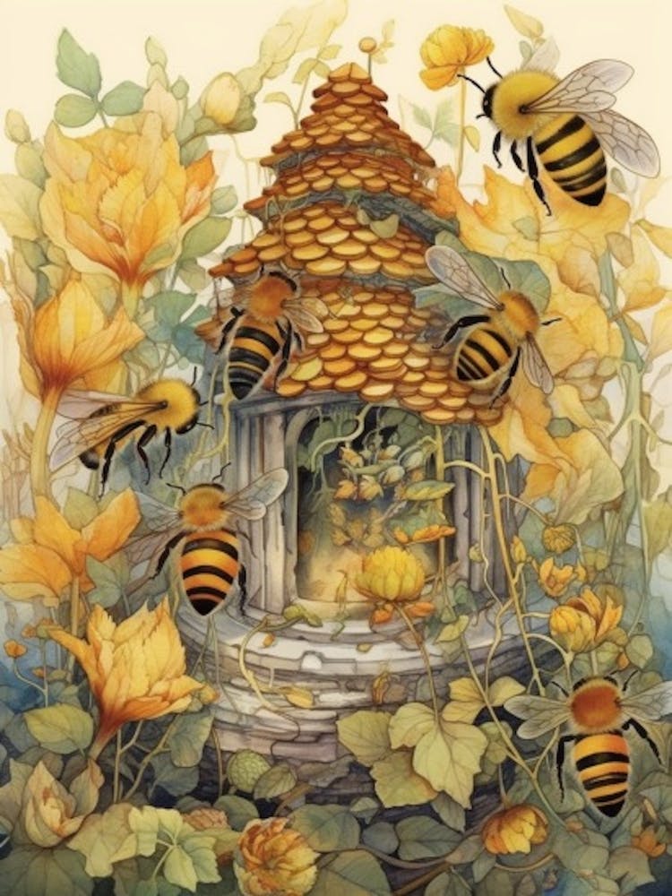 Cellophane Bee Beehive Watercolour Illustration 1