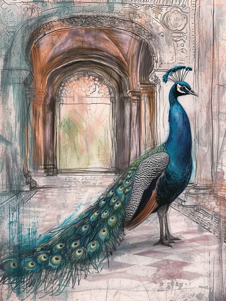 Peacock In A Palace Sketch