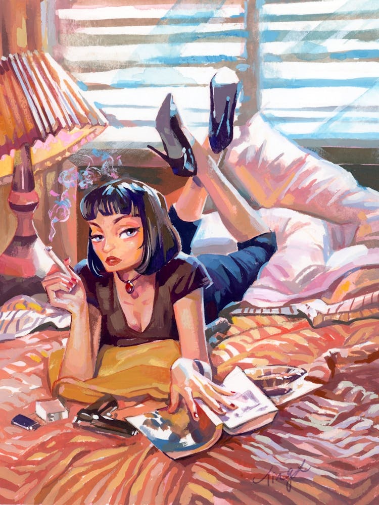 Gouache Illustration Pulp Fiction Beauty 1