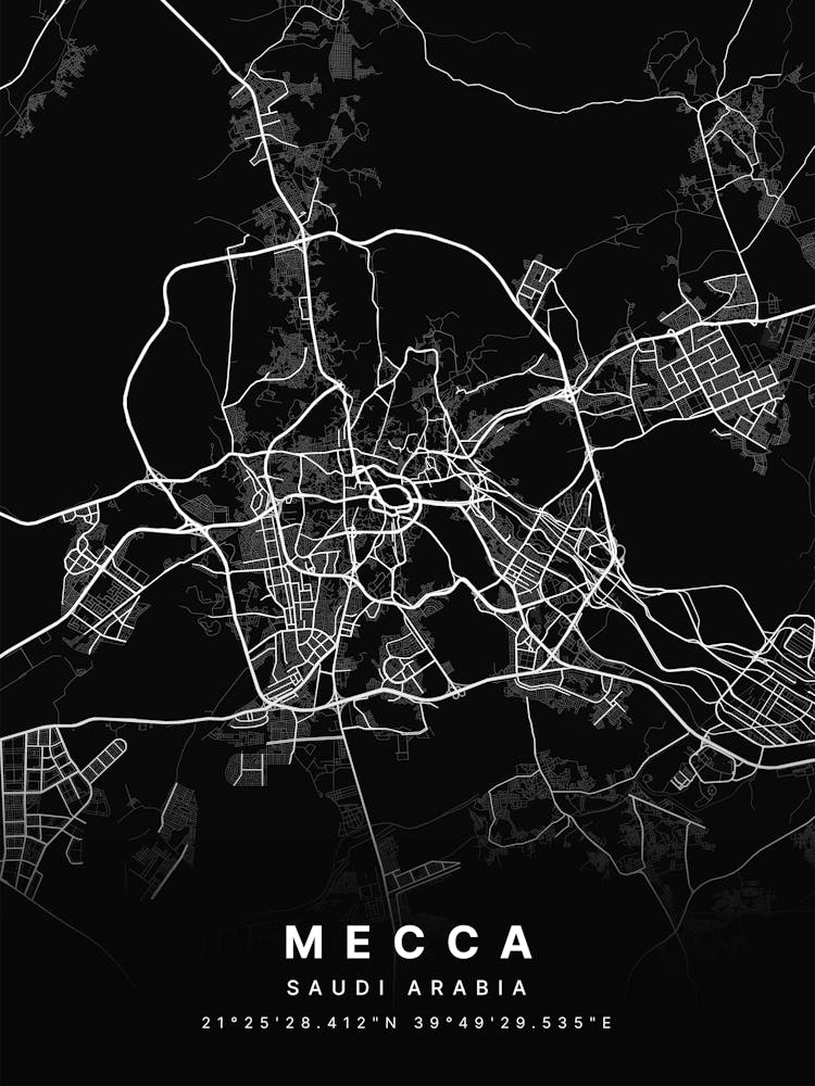 Mecca Saudi Arabia Black Map