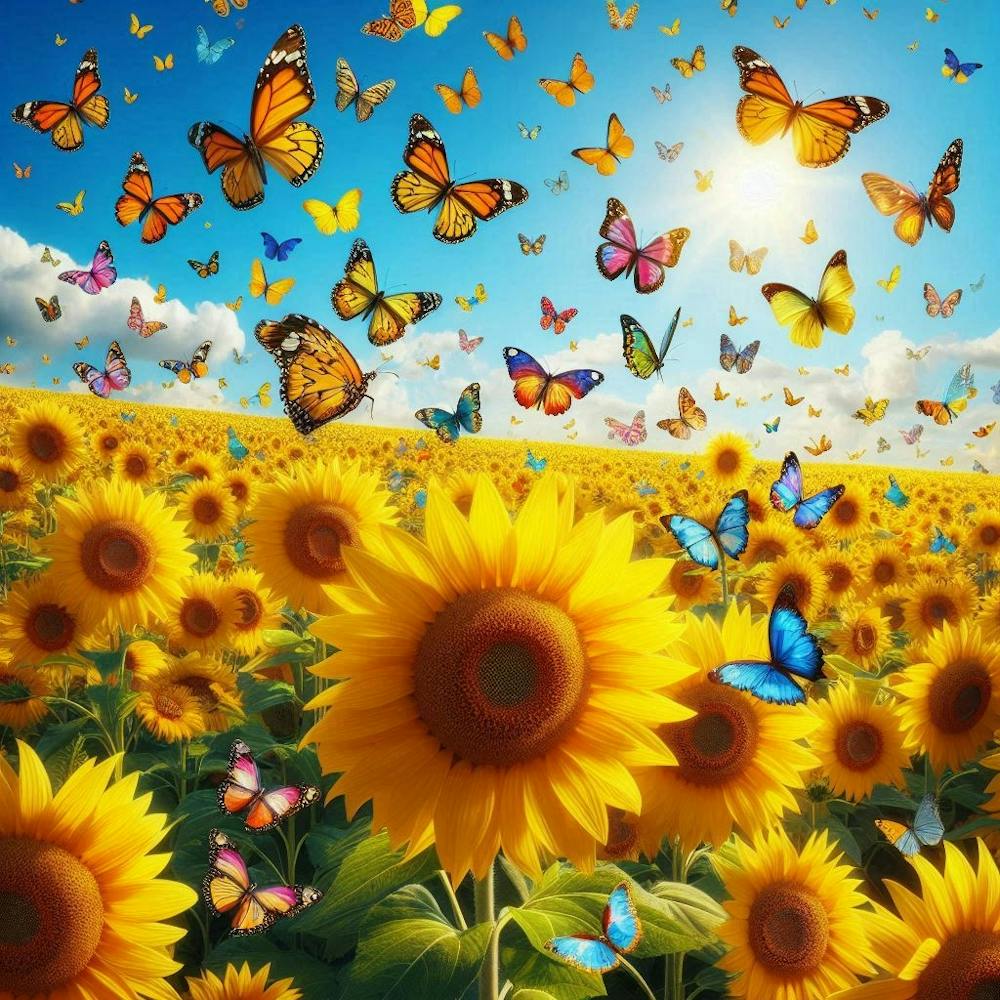 Sunflowers And Butterflies
