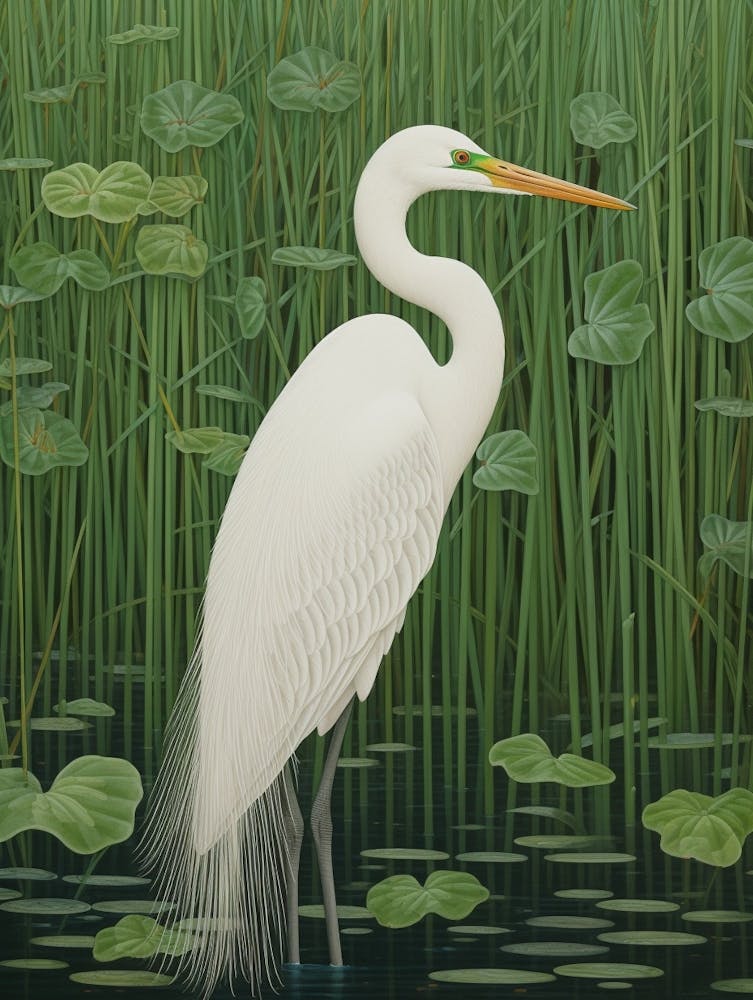 Ohara Koson Inspired Bird Painting Egret 4