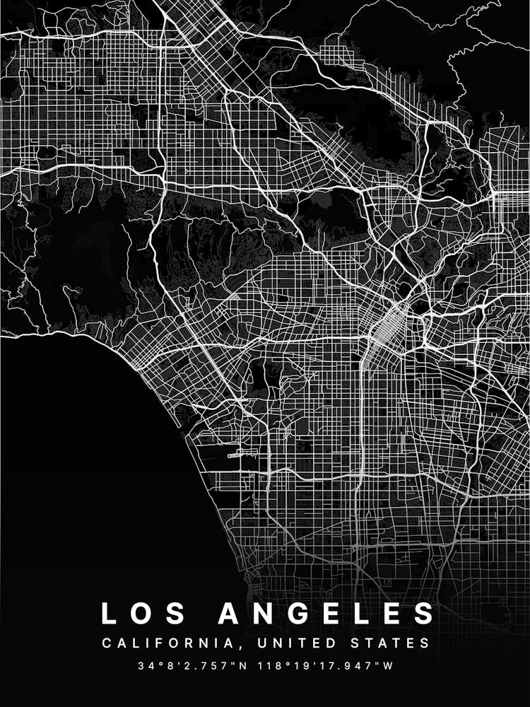 Los Angeles California USA Black Map