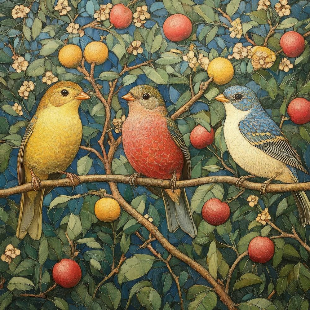 Three Birds On A Branch Art 11