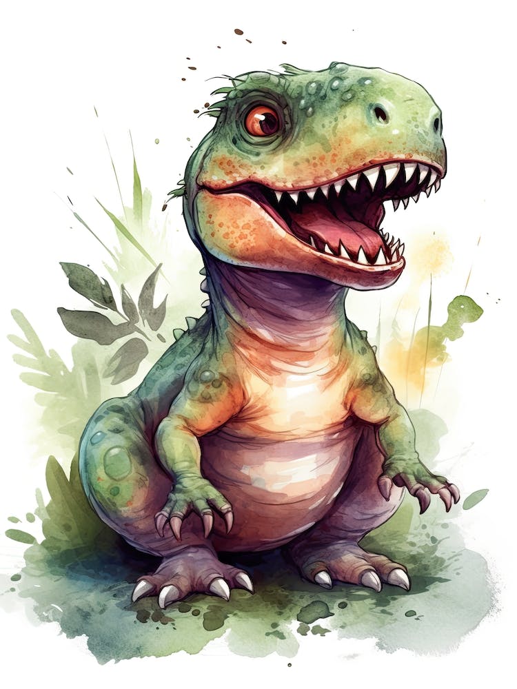 Tyrannosaurus Rex Cute Dinosaur Watercolour 1