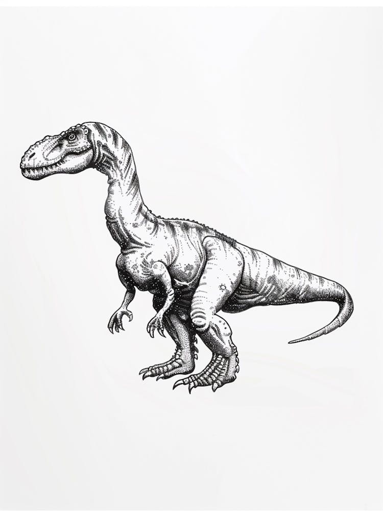 Giganotosaurus Dinosaur Black Ink Illustration 1