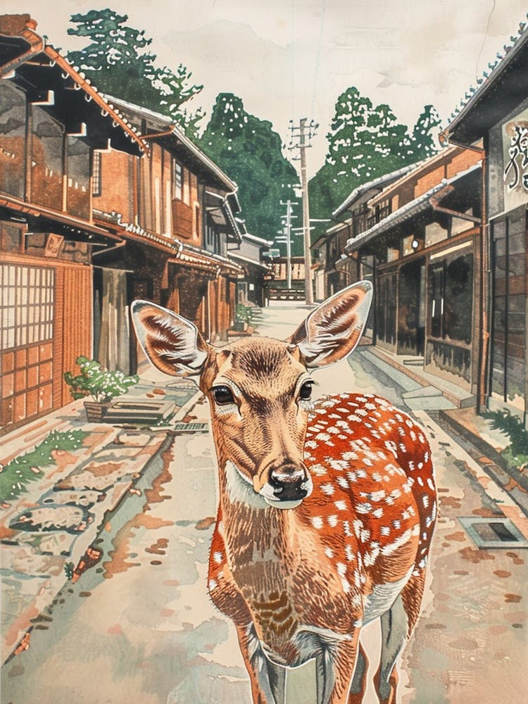 Nara Japan 2 Retro Illustration