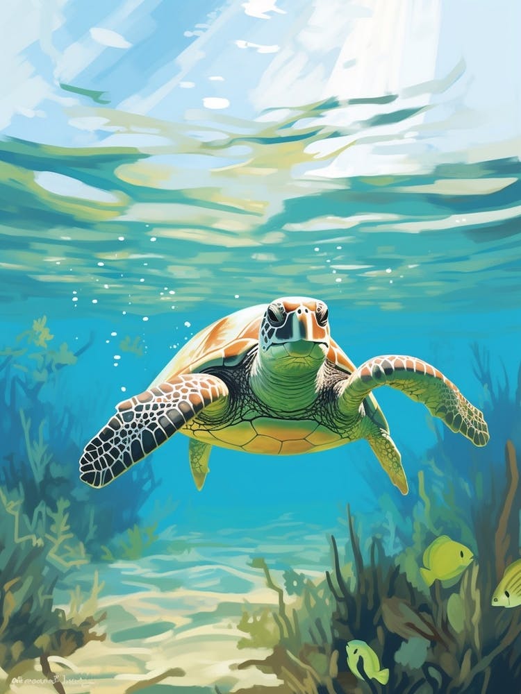 Block Colour Turtle Swimming Aqua 8