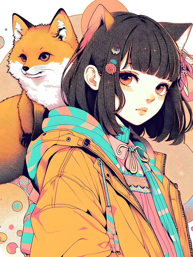 Pretty Anime Girl with Fox 12