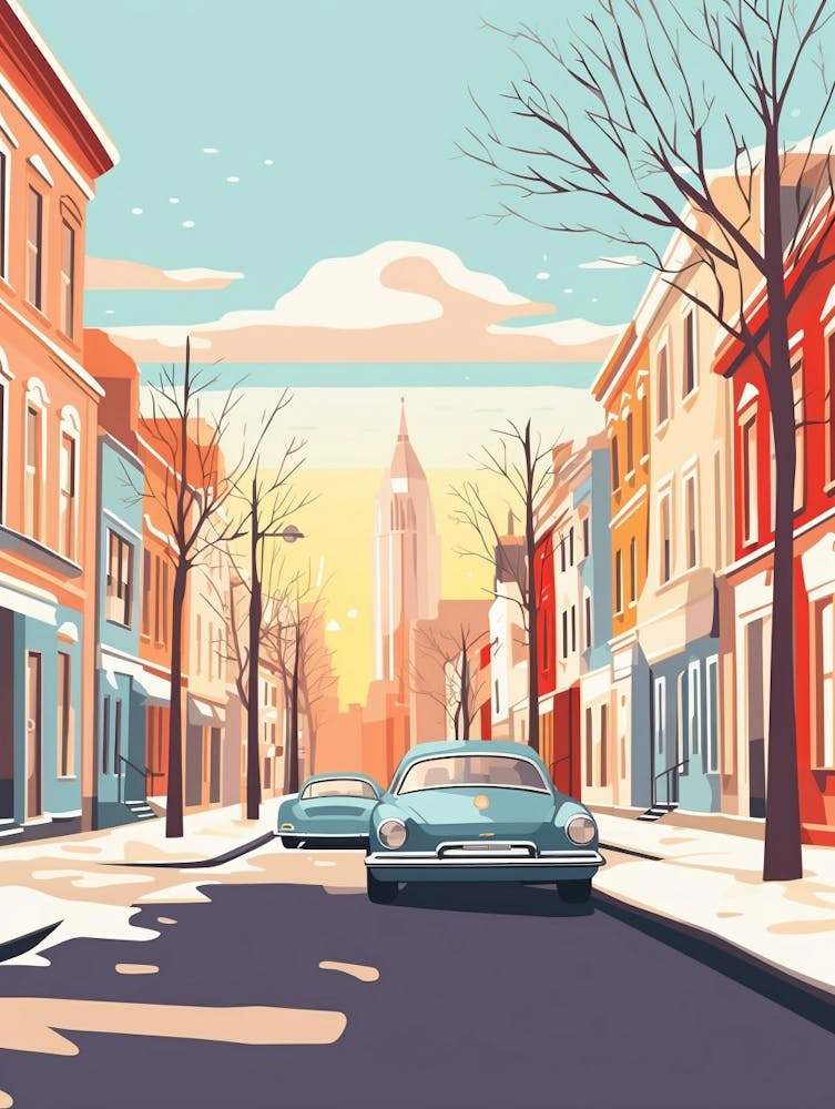 Vintage Winter Travel Illustration Copenhagen Denmark 6