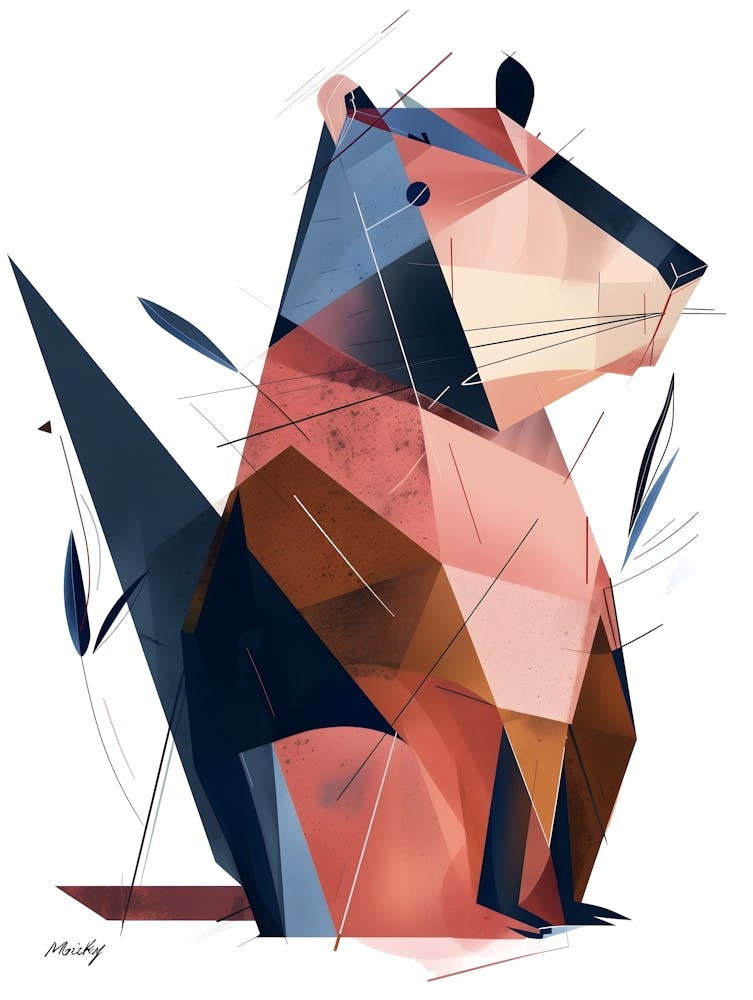 Geometric Capybara, Minimalism, Cubism