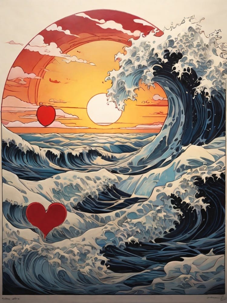 Default A Painting Of A Wave With A Heart On Its Side And A Su 0