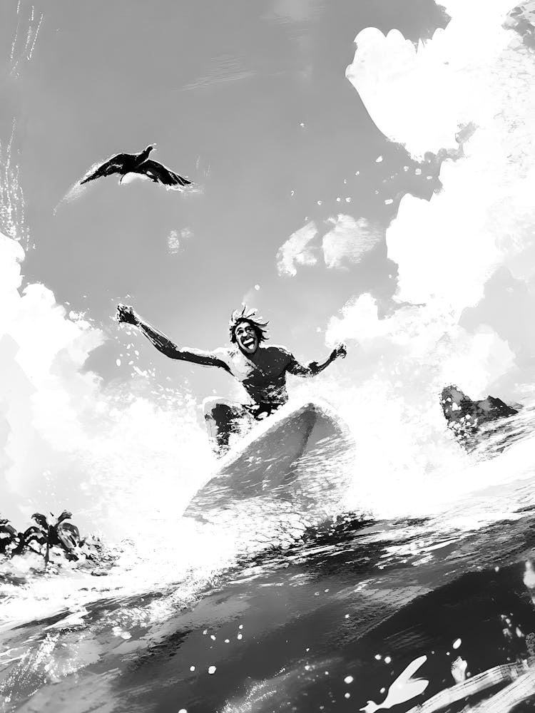 Black And White Surfer 4