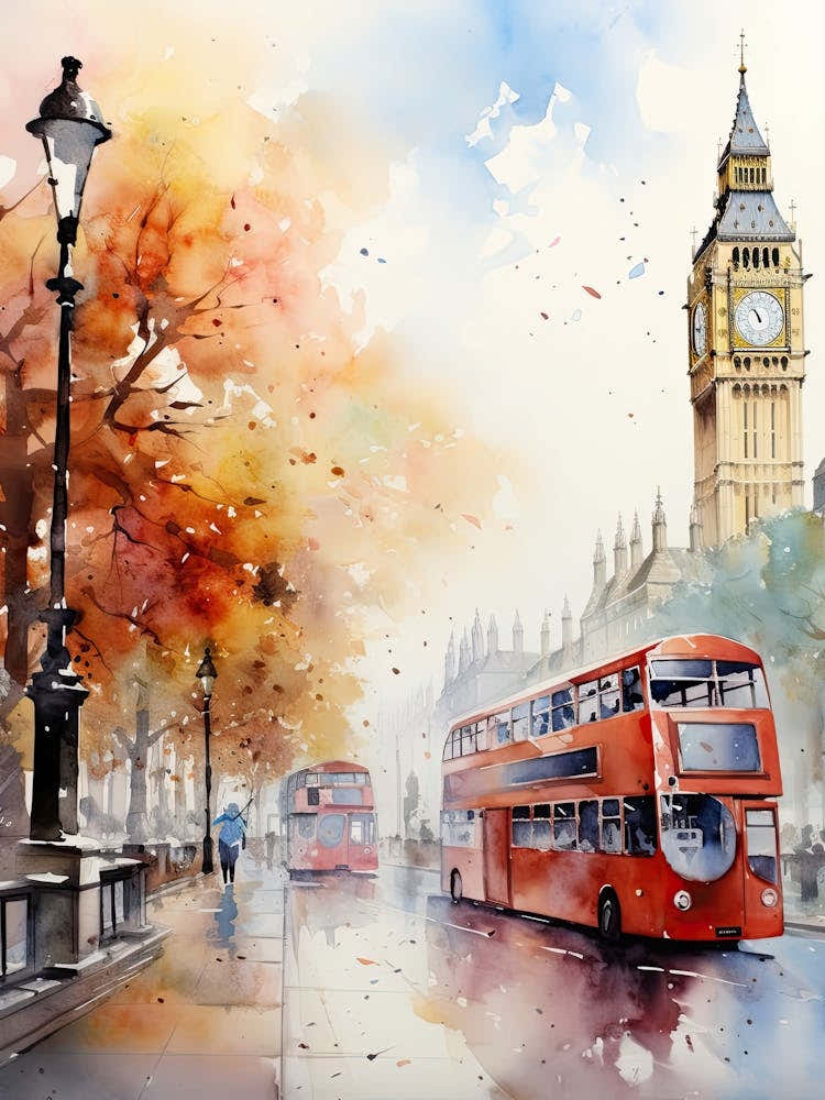 London United Kingdom In Autumn Fall, Watercolour 2